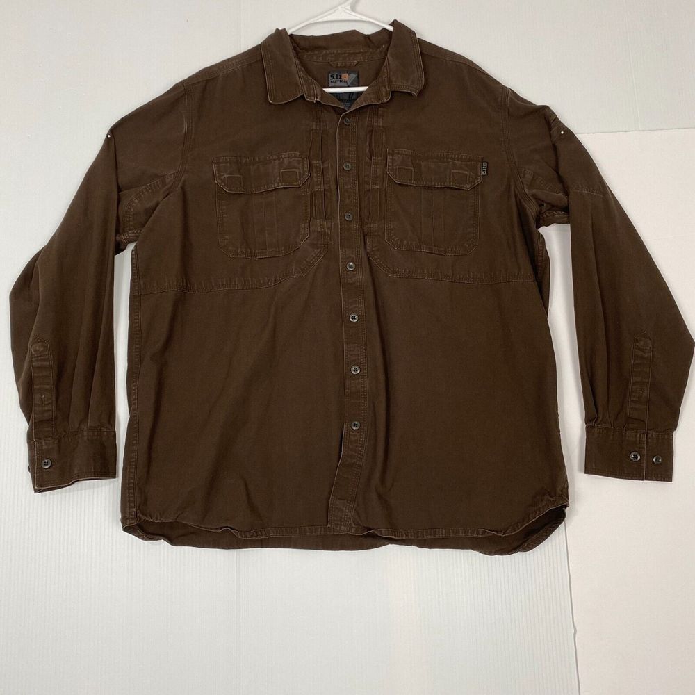 511 Tactical Series Men's Brown Button Up Shirt Size Size XL Long Sleeve Pockets - Picture 12 of 13